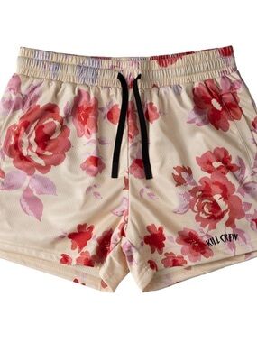 Kill Crew Cream Floral Athletic Shorts with Pink and Red Flowers